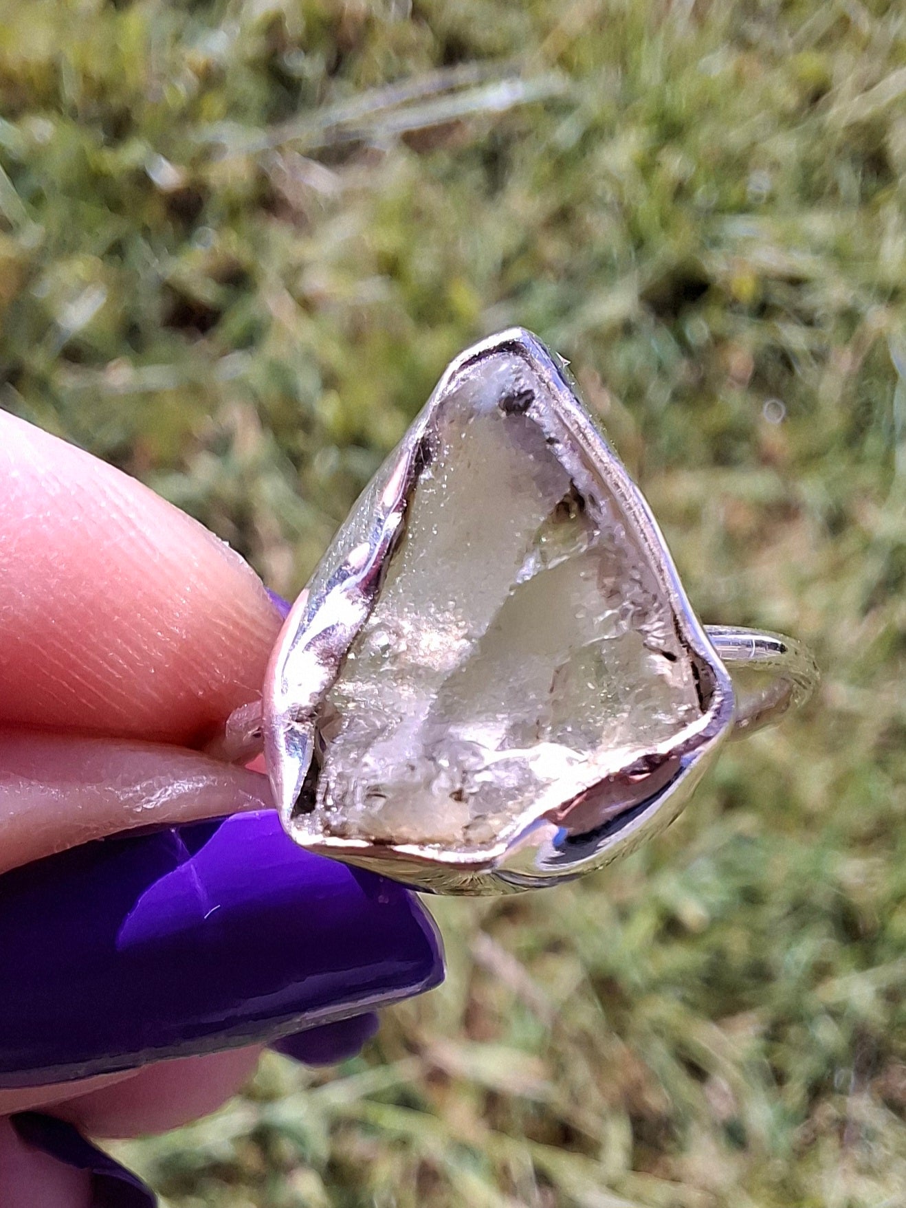 Libyan Desert Glass Ring, size U, 925 Silver, Tektite (Ref: LR52)