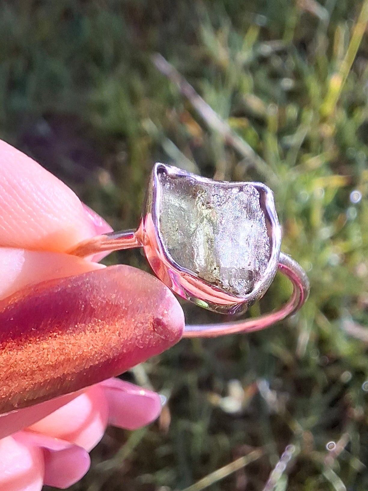 Moldavite Ring, size small U, 925 Silver, Tektite (Ref: R29)