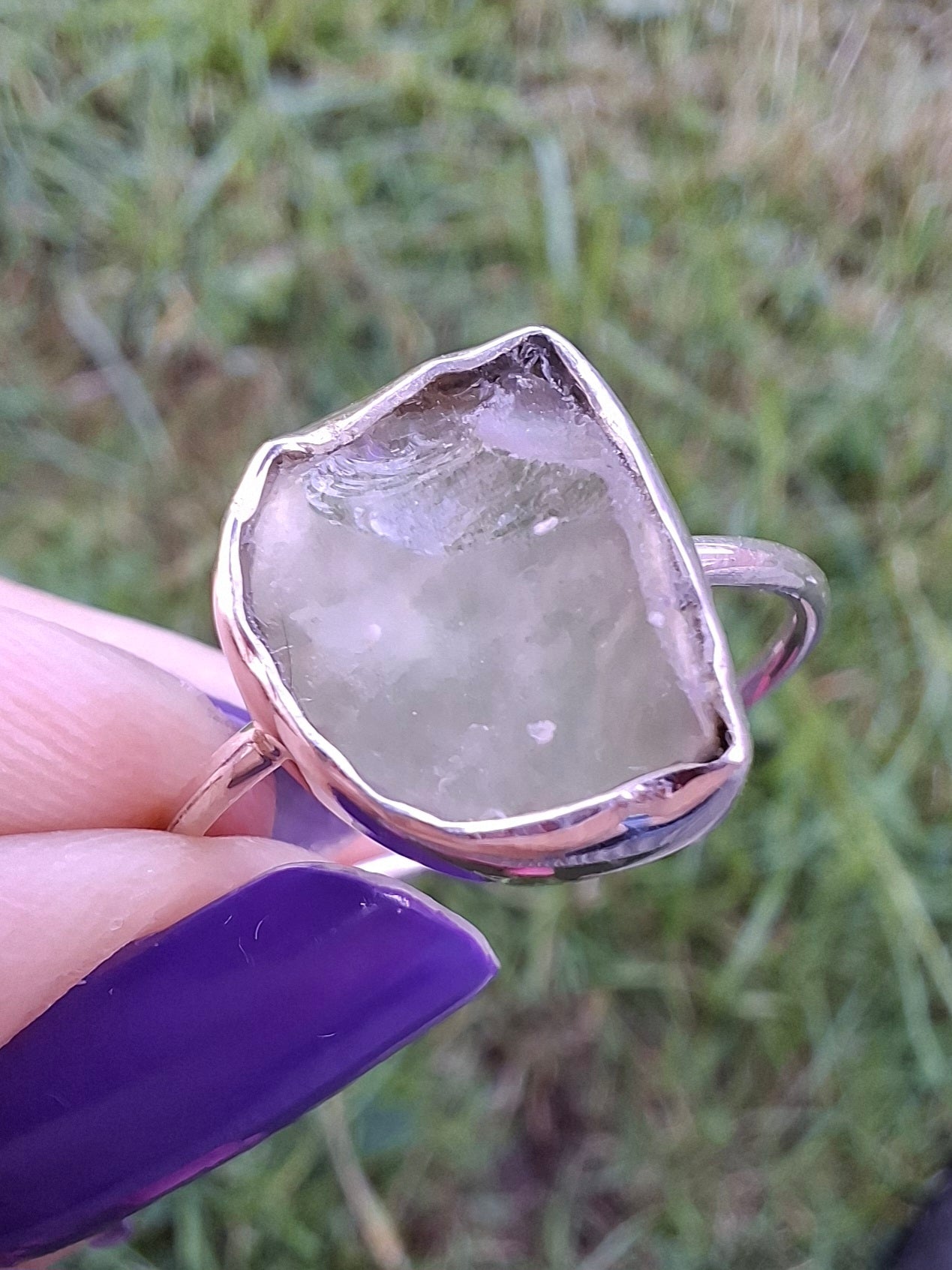 Libyan Desert Glass Ring, size large U, 925 Silver, Tektite (Ref: LR53)