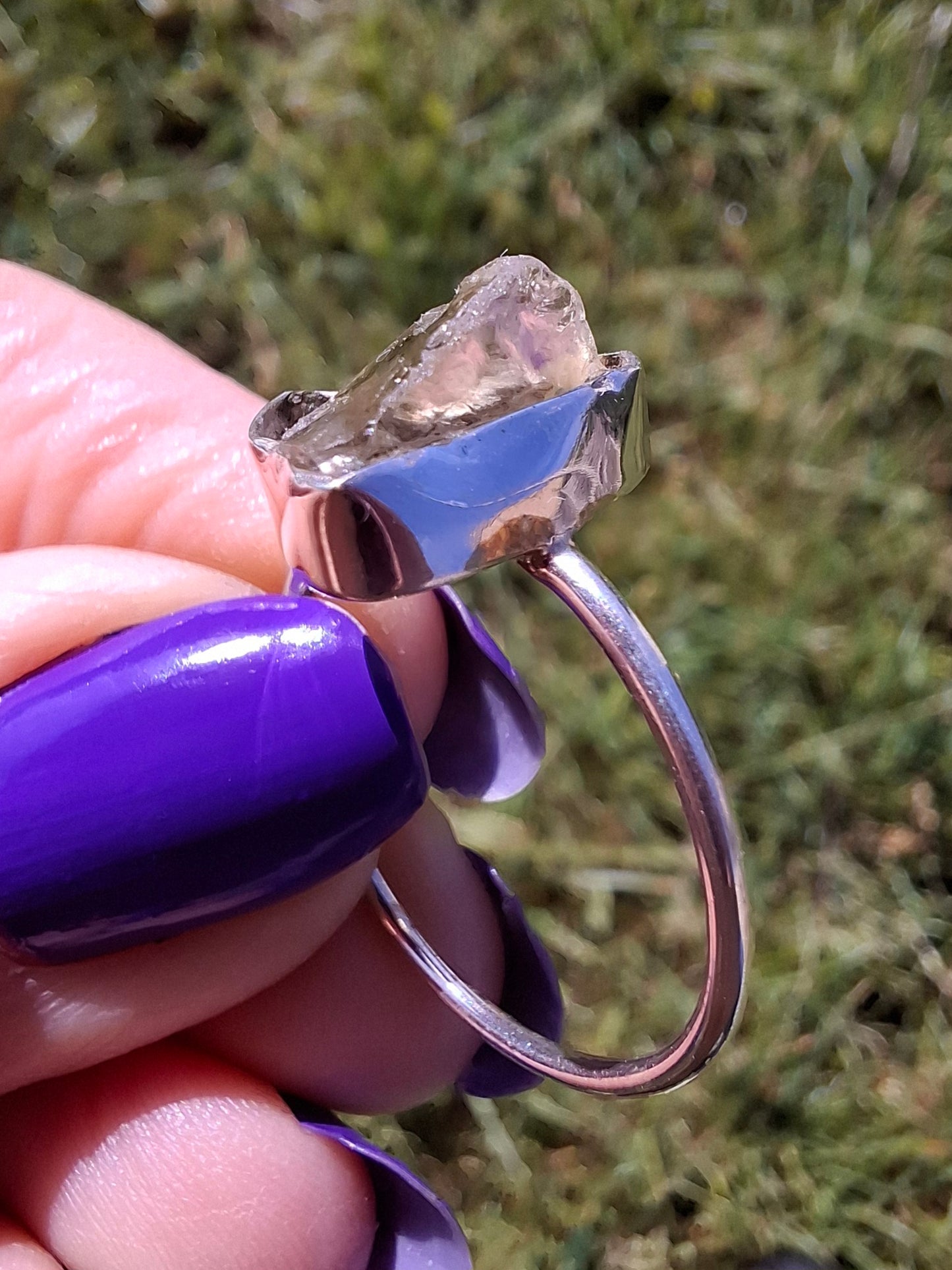 Libyan Desert Glass Ring, size large V, 925 Silver, Tektite (Ref: LR55)