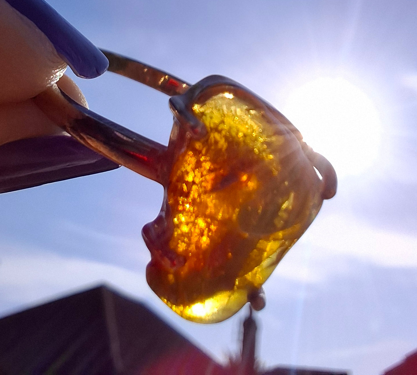 Baltic Amber Ring, size large X, 925 Silver, Fossil (Ref: AR36)
