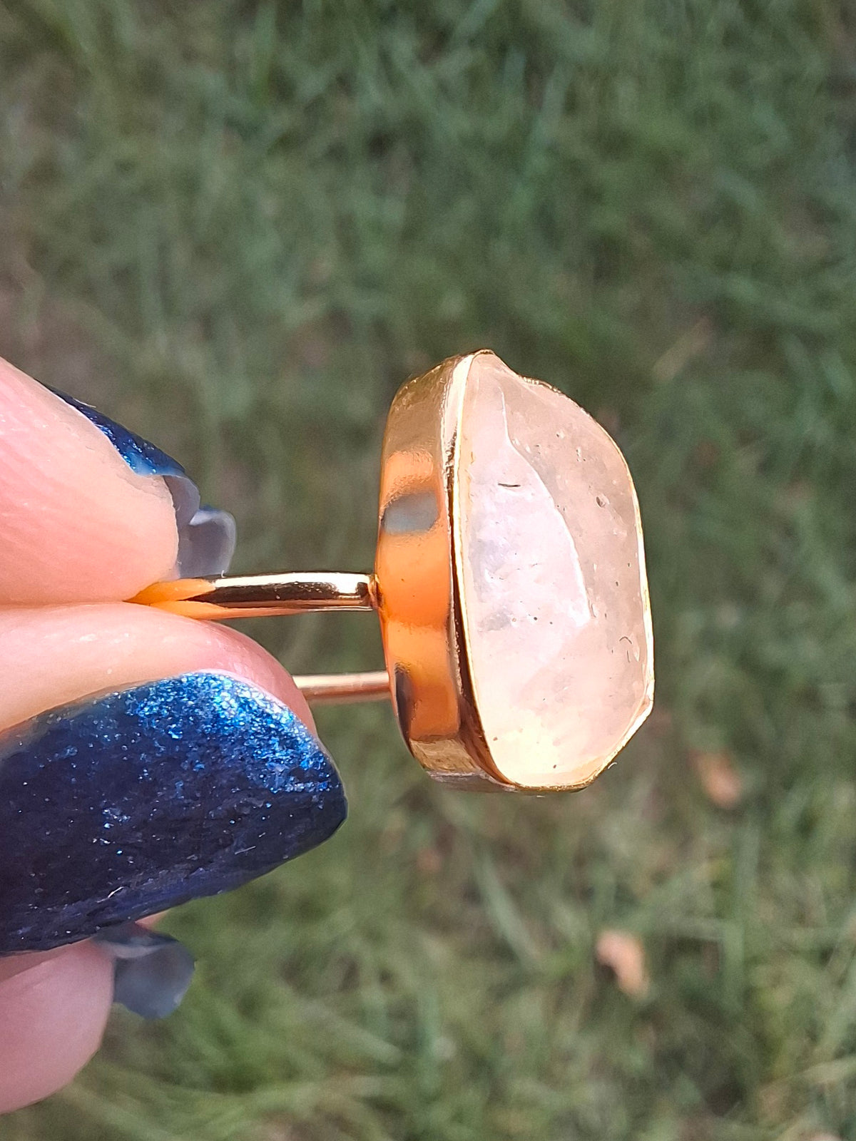 Libyan Desert Glass Ring, 14K GOLD Plated, size large O, Tektite (Ref: LR71)