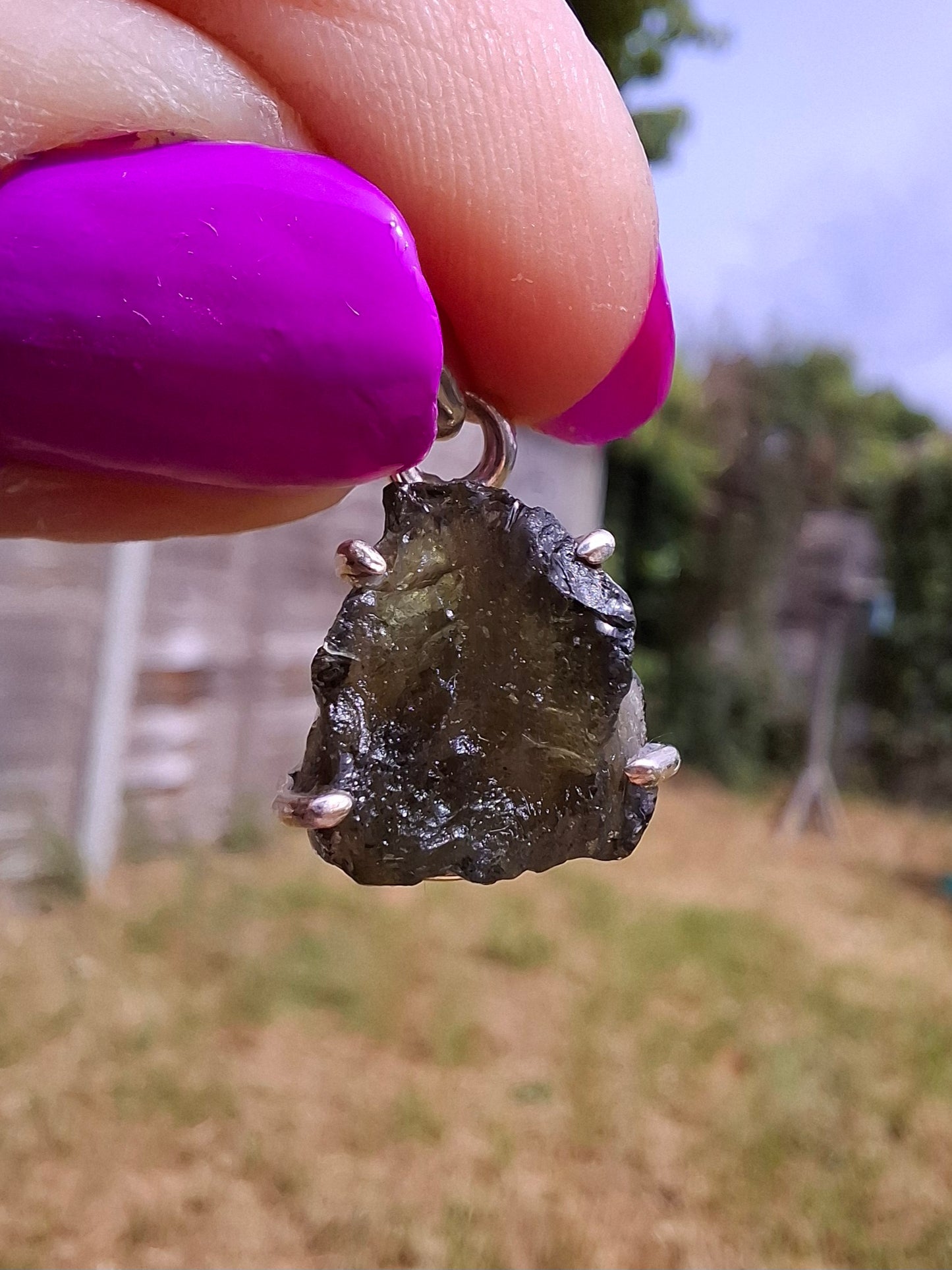 Moldavite Claw Pendant, 925 Silver, Tektite (Ref: P28)